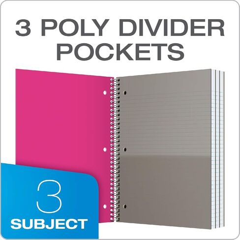 Oxford 3 Subject Notebook, Wirebound, 11" x 9", Assorted Covers (No Color Choice), 150 Sheets, College Ruled, Perforated, Poly Cover (10586) in Saudi Arabia