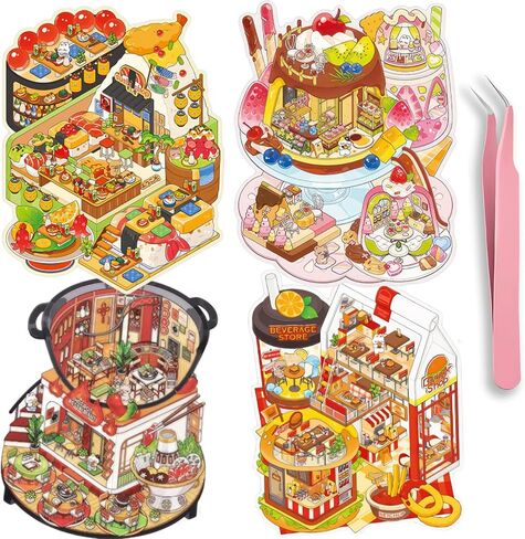 DIY 3D Stickers Kit for Adults & Teens - 4 Set Creative House Scene Stickers Make Your Own Mini Room Scenes- Stress Relief Craft for Home Decor, Gift Idea, Fun Art Activity in Saudi Arabia