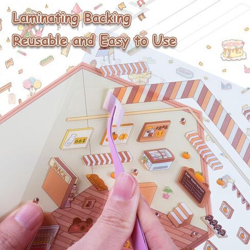 4 مجموعة كبيرة من ملصقات DIY DIY 3D House - LCDGTJ مشاهد كرتونية قابلة لإعادة الاستخدام (التزلج/المتحف/القلعة السحرية/حديقة الملاهي) مع الملقط ، ملصقات غرفة مصغرة لطيفة للبالغين. in Saudi Arabia