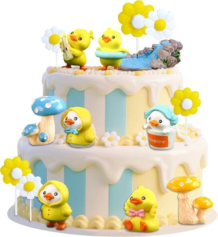 15PCS Yellow Duck Cake Toppers Duck Happy Birthday Cake Topper (yellow) in Saudi Arabia