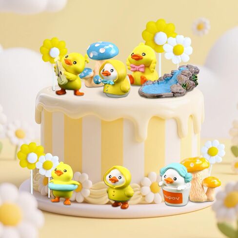 15PCS Yellow Duck Cake Toppers Duck Happy Birthday Cake Topper (yellow) in Saudi Arabia