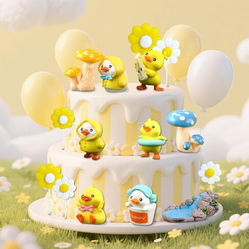 15PCS Yellow Duck Cake Toppers Duck Happy Birthday Cake Topper (yellow) in Saudi Arabia