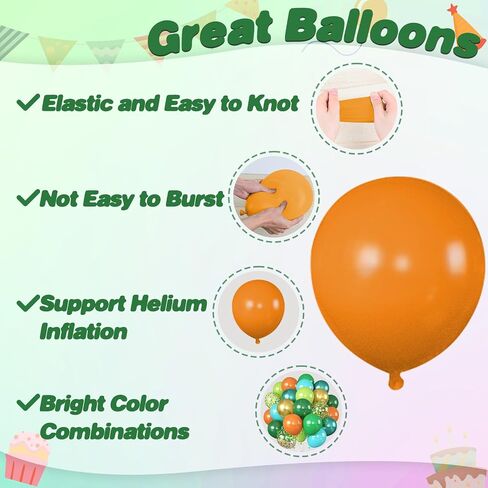 Dinosaur Balloons, 12 Inch Dark Green Teal and Orange Balloons, Metallic Gold Fruit Green Gold Confetti Balloon with Ribbons for Boys Baby Shower Jungle Safari Dino Birthday Party Decorations in Saudi Arabia