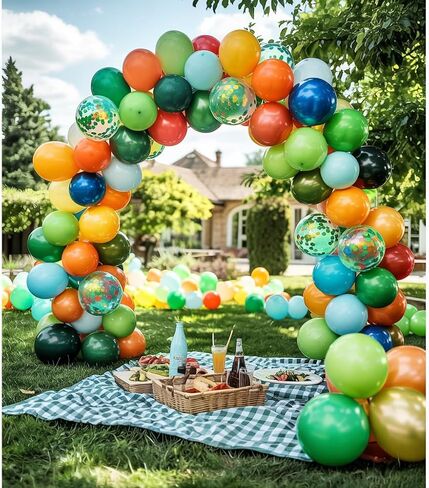 Dinosaur Balloons, 12 Inch Dark Green Teal and Orange Balloons, Metallic Gold Fruit Green Gold Confetti Balloon with Ribbons for Boys Baby Shower Jungle Safari Dino Birthday Party Decorations in Saudi Arabia