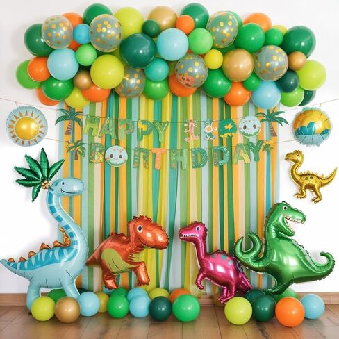 Dinosaur Balloons, 12 Inch Dark Green Teal and Orange Balloons, Metallic Gold Fruit Green Gold Confetti Balloon with Ribbons for Boys Baby Shower Jungle Safari Dino Birthday Party Decorations in Saudi Arabia