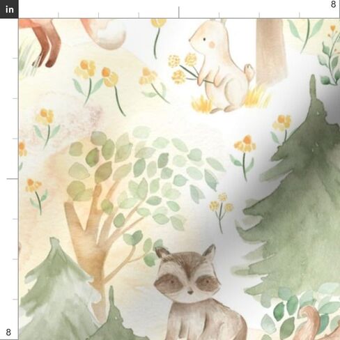 Spoonflower Fabric - Autumn Forest Baby Nursery Bear Bunny Fox Racoon Watercolor Printed on Petal Signature Cotton Fabric by The Yard - Sewing Quilting Apparel Crafts Decor in Kuwait