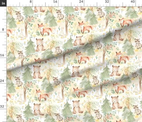 Spoonflower Fabric - Autumn Forest Baby Nursery Bear Bunny Fox Racoon Watercolor Printed on Petal Signature Cotton Fabric by The Yard - Sewing Quilting Apparel Crafts Decor in Kuwait