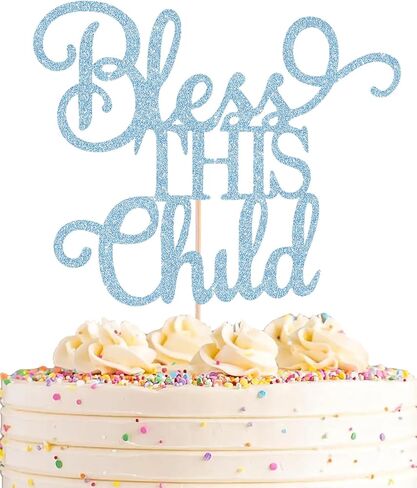 Bless This Child Cake Topper - Light Blue Glitter Chlid Christening Cake Decoration Supply - Smash Cake Topper for First Holy Communion Party/Baby Shower - Baptisim Cake Decor in Saudi Arabia