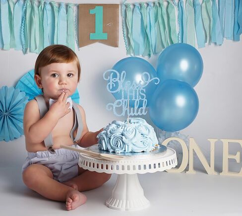 Bless This Child Cake Topper - Light Blue Glitter Chlid Christening Cake Decoration Supply - Smash Cake Topper for First Holy Communion Party/Baby Shower - Baptisim Cake Decor in Saudi Arabia