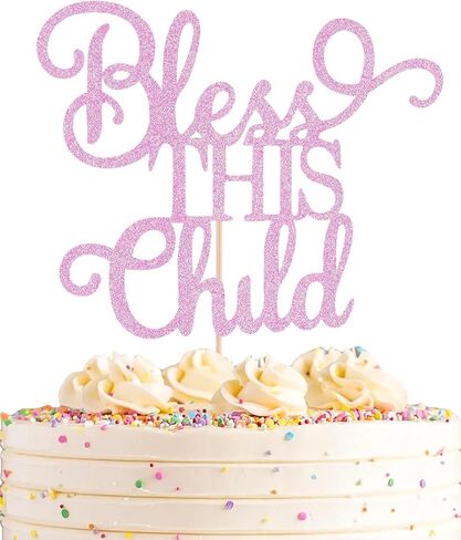 Bless This Child Cake Topper - Light Blue Glitter Chlid Christening Cake Decoration Supply - Smash Cake Topper for First Holy Communion Party/Baby Shower - Baptisim Cake Decor in Saudi Arabia