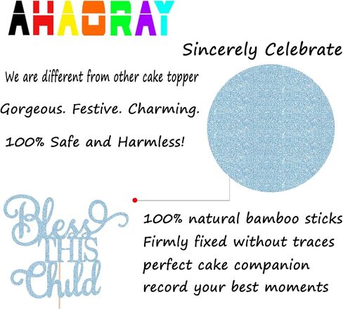 Bless This Child Cake Topper - Light Blue Glitter Chlid Christening Cake Decoration Supply - Smash Cake Topper for First Holy Communion Party/Baby Shower - Baptisim Cake Decor in Saudi Arabia