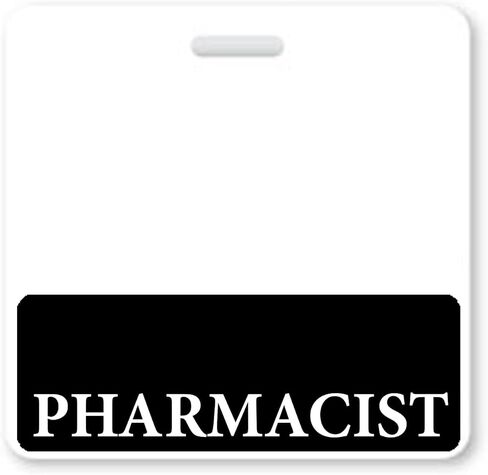 Pharmacist Badge Buddy - Horizontal- Heavy Duty Spill Proof & Tear Resistant Cards - Double Sided- Quick Role Identifier ID Buddies for Pharmacy Jobs - Printed in The USA (Black) in Saudi Arabia