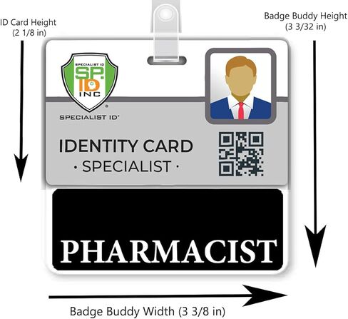 Pharmacist Badge Buddy - Horizontal- Heavy Duty Spill Proof & Tear Resistant Cards - Double Sided- Quick Role Identifier ID Buddies for Pharmacy Jobs - Printed in The USA (Black) in Saudi Arabia