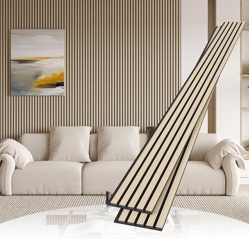 4 Pack Wood Slat Wall Wood Paneling,95 x 8 in Soundpoof Wooden Engineered Wood Slat Wall Panels,Stylish Acoustic Wall Panels for Interior Wall Decor with Felt Backing,Oak in Saudi Arabia