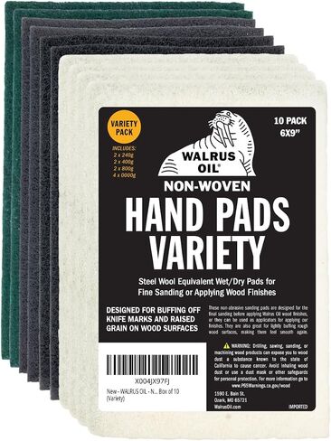 WALRUS OIL - Non-Woven Sanding/Polishing Pads for Woodworking and Metal Buffing, Size 6"x9" - Pack of 10 (0000 Non-Abrasive) in Saudi Arabia