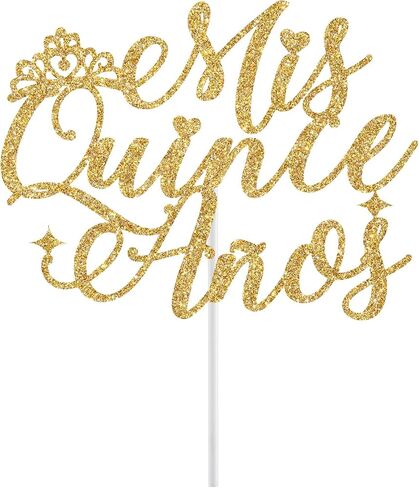 Mis Quince Anos Cake Topper, Feliz 15 Anos, 15th Birthday Cake Topper, Hello 15, Happy 15th Birthday Party Decorations Gold Glitter in Saudi Arabia