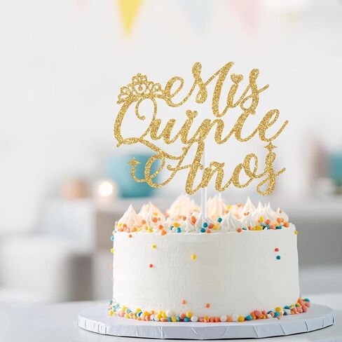 Mis Quince Anos Cake Topper, Feliz 15 Anos, 15th Birthday Cake Topper, Hello 15, Happy 15th Birthday Party Decorations Gold Glitter in Saudi Arabia