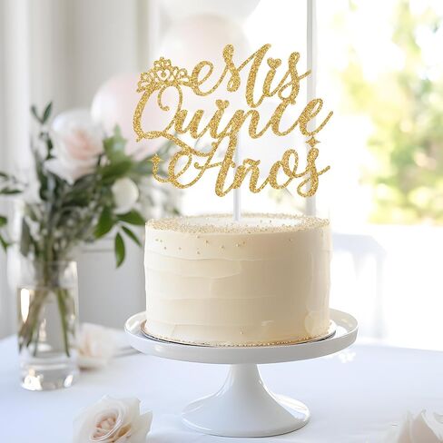 Mis Quince Anos Cake Topper, Feliz 15 Anos, 15th Birthday Cake Topper, Hello 15, Happy 15th Birthday Party Decorations Gold Glitter in Saudi Arabia