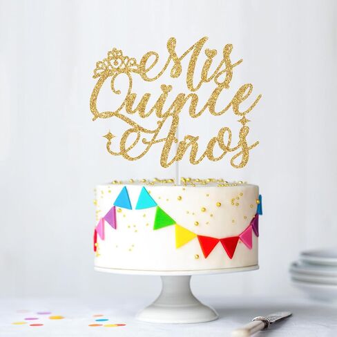 Mis Quince Anos Cake Topper, Feliz 15 Anos, 15th Birthday Cake Topper, Hello 15, Happy 15th Birthday Party Decorations Gold Glitter in Saudi Arabia