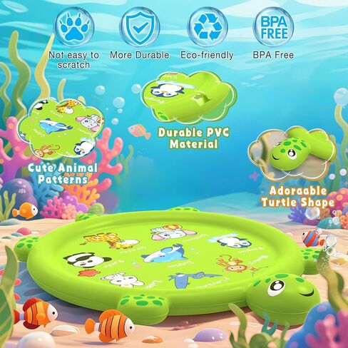 وسادة Splash للأطفال الصغار 1-3 ، 67 "برشات سلحفاة ورش حصيرة ، حمام سباحة للأطفال قابلة للنفخ ، ألعاب المياه الصيفية في الهواء الطلق للأطفال الصغار ، الأولاد ، الفتيات في الحديقة الخلفية ألعاب in Saudi Arabia