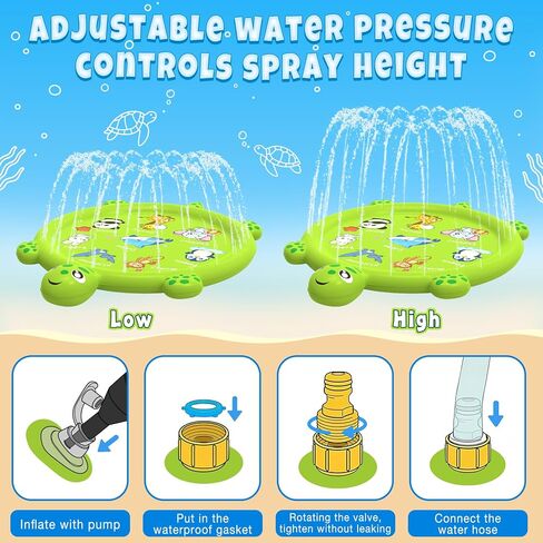 وسادة Splash للأطفال الصغار 1-3 ، 67 "برشات سلحفاة ورش حصيرة ، حمام سباحة للأطفال قابلة للنفخ ، ألعاب المياه الصيفية في الهواء الطلق للأطفال الصغار ، الأولاد ، الفتيات في الحديقة الخلفية ألعاب in Saudi Arabia