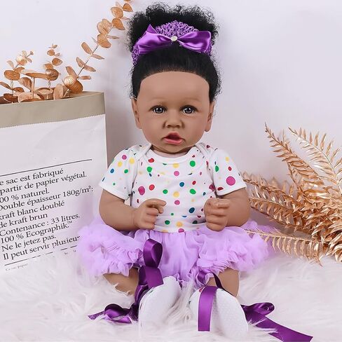 Maihao Reborn Baby Baby Dolls فتاة سوداء مع جسم ناعم أمريكي من أصل أفريقي للحياة الواقعة التي تبدو لدمى الأطفال حديثي الولادة نابضة بالحياة. in Kuwait