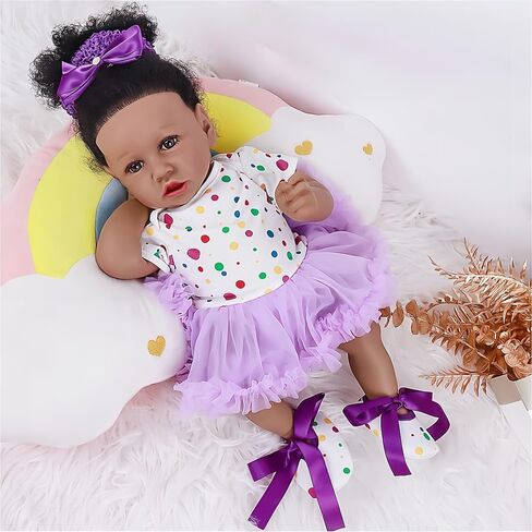 Maihao Reborn Baby Baby Dolls فتاة سوداء مع جسم ناعم أمريكي من أصل أفريقي للحياة الواقعة التي تبدو لدمى الأطفال حديثي الولادة نابضة بالحياة. in Kuwait