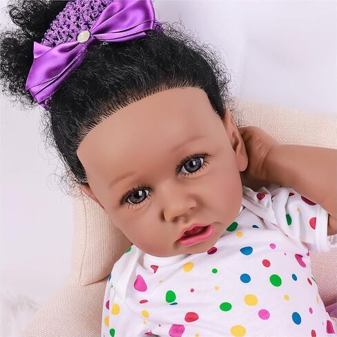 Maihao Reborn Baby Baby Dolls فتاة سوداء مع جسم ناعم أمريكي من أصل أفريقي للحياة الواقعة التي تبدو لدمى الأطفال حديثي الولادة نابضة بالحياة. in Kuwait