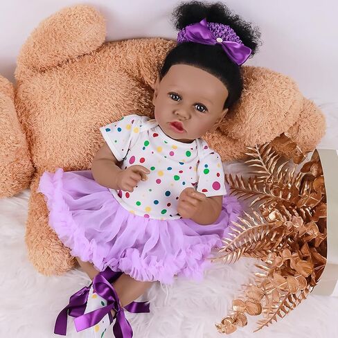 Maihao Reborn Baby Baby Dolls فتاة سوداء مع جسم ناعم أمريكي من أصل أفريقي للحياة الواقعة التي تبدو لدمى الأطفال حديثي الولادة نابضة بالحياة. in Kuwait