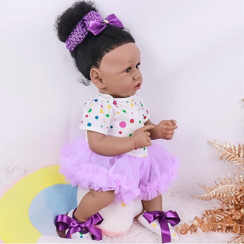 Maihao Reborn Baby Baby Dolls فتاة سوداء مع جسم ناعم أمريكي من أصل أفريقي للحياة الواقعة التي تبدو لدمى الأطفال حديثي الولادة نابضة بالحياة. in Kuwait