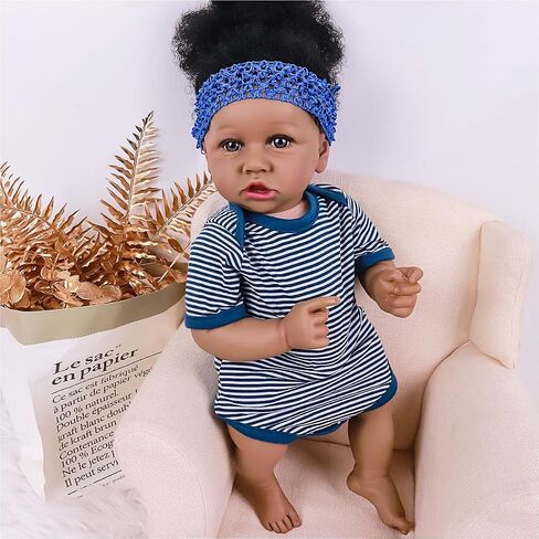 Maihao Reborn Baby Baby Dolls فتاة سوداء مع جسم ناعم أمريكي من أصل أفريقي للحياة الواقعة التي تبدو لدمى الأطفال حديثي الولادة نابضة بالحياة. in Kuwait