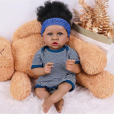 Maihao Reborn Baby Baby Dolls فتاة سوداء مع جسم ناعم أمريكي من أصل أفريقي للحياة الواقعة التي تبدو لدمى الأطفال حديثي الولادة نابضة بالحياة. in Kuwait