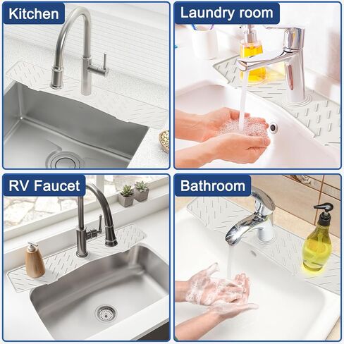Meiliweser Silicone Faucet Splash Guard Gen 3-10° Large Slope & Adaptable Hole Faucet Handle Drip Catcher Tray - 14" x 5.5" Kitchen Sink Accessories for Kitchen, Bathroom(Gray) in Saudi Arabia