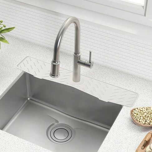 Meiliweser Silicone Faucet Splash Guard Gen 3-10° Large Slope & Adaptable Hole Faucet Handle Drip Catcher Tray - 14" x 5.5" Kitchen Sink Accessories for Kitchen, Bathroom(Gray) in Saudi Arabia