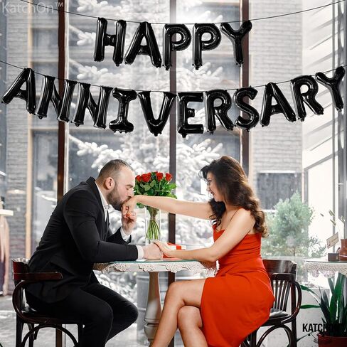 KatchOn Balloons - Letters 'Happy Anniversary' 16 Inch | Banner, Backdrop & Balloon Banner for Silver Anniversary Decor in Saudi Arabia
