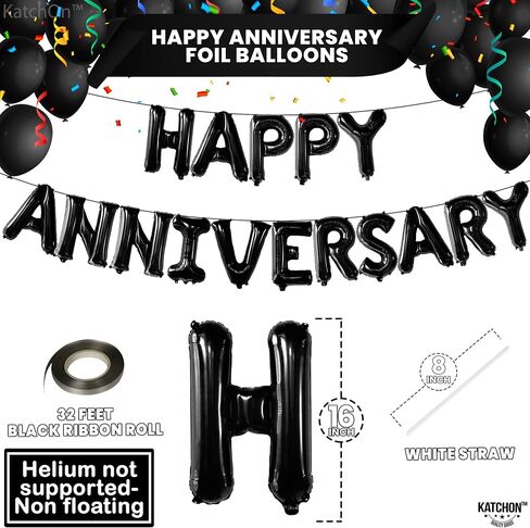 KatchOn Balloons - Letters 'Happy Anniversary' 16 Inch | Banner, Backdrop & Balloon Banner for Silver Anniversary Decor in Saudi Arabia