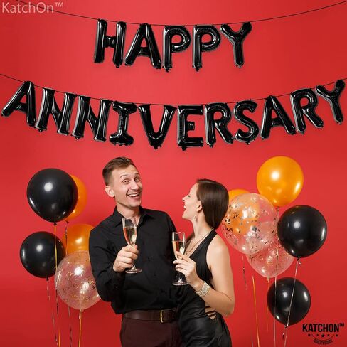 KatchOn Balloons - Letters 'Happy Anniversary' 16 Inch | Banner, Backdrop & Balloon Banner for Silver Anniversary Decor in Saudi Arabia