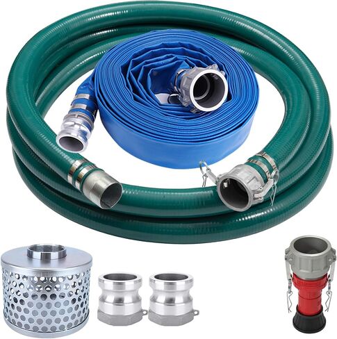 2 Inch Suction Hose Pump Kit for Water/Trash Pump Includes 2" X 20ft Blue Pvc Suction Hose & 2" X 65ft Blue Discharge Hose & Aluminum Round Hole Suction Strainer, Cam And Groove Adapter in Saudi Arabia