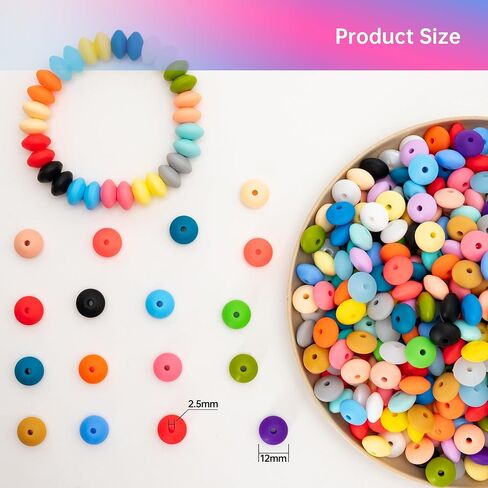 450 PCS 12 مم حبات العدس السيليكون لسلسلة المفاتيح ، سوار ، قلادة ، وأقلام تصنع 30 لونًا من الخرز السيليكون الفضفاضة لصياغة DIY in Kuwait