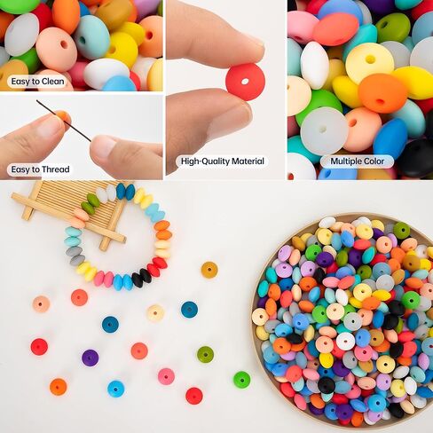 450 PCS 12 مم حبات العدس السيليكون لسلسلة المفاتيح ، سوار ، قلادة ، وأقلام تصنع 30 لونًا من الخرز السيليكون الفضفاضة لصياغة DIY in Kuwait