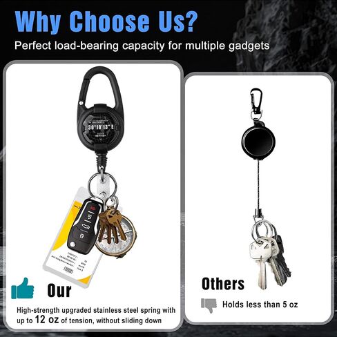 Retractable Keychain, Heavy Duty Carabiner Badge Holder, Tactical ID Badge Reel with 32" Steel Retractable Cord, 10 OZ with Badge Strap and Key Ring（Orange） in Saudi Arabia