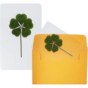 Genuine Real 4 Leaf Clover Card Bookmark, Good Luck Gift Card, Good Luck Charm Deco (Big Four-Leaf Clover)