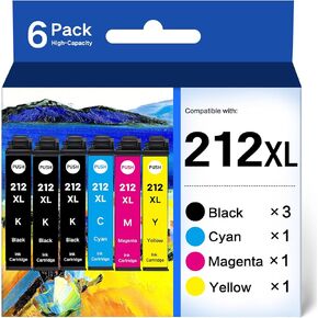 212XL Ink Cartridges Remanufactured for Epson 212 Ink Cartridges Combo Pack for 212 XL T212 T212XL Ink for Expression Home XP-4100 XP-4105 Workforce WF-2830 WF-2850 Printer (6 Pack)