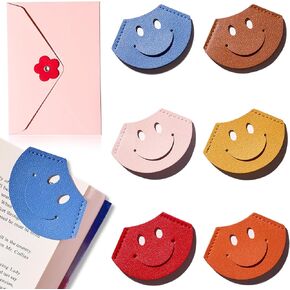 Leather Smile Bookmark, 6 Pcs Handmade Bookmark, Book Marks for Reading, Book Accessories, Cute Gifts for Teachers, Book Lovers, Women and Kids
