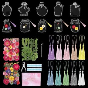 162 Pcs Transparent Dried Flower Bookmarks Set,DIY Bookmark Making Kit, with Colorful Tassels Tweezers and Hole Punch, Handmade Clear DIY Bookmarks Gifts for Pressed Flowers Page Clips Bookmark