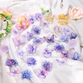 3D Purple Glitter Shiny Flower Stickers, 60 Pcs Waterproof Decorative Sticker Clear Scrapbook Stickers Butterfly Floral Decals for Journaling, Scrapbooking, Envelopes, Art Crafts