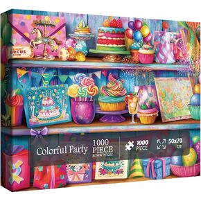 Birthday Cake Puzzle for Adults 1000 Pieces, Colorful Holiday Party Jigsaw Puzzle, Horse Easter Eggs Hot Air Balloon Fireworks Carnival Puzzle