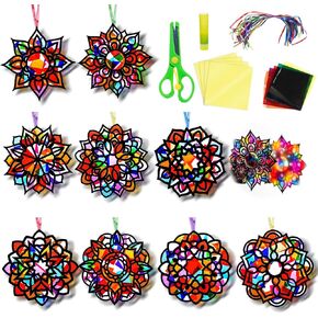 EggSun 36 Sets Mandala Suncatchers Paper Craft Kit for Kids Adults Ornaments Stained Glass Window Arts and Crafts Kit for VBS Classroom Holiday Birthday Projects Home Party Decorations Ages 4 8 12