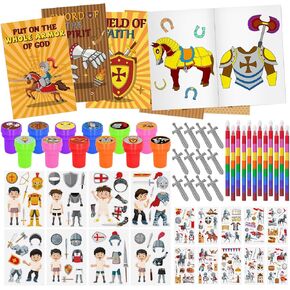 Cinrobiye 72 PCS Armor of God Party Coloring Book Party Favors Set Armor of God Favors Goodie Bag Fillers Bible Verse Party Supplies for Sunday School Christian Classroom Family Activities VBS