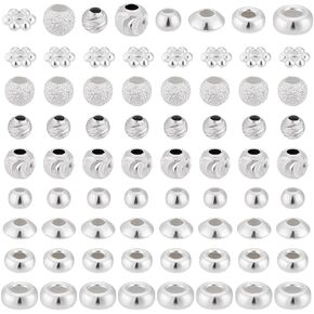 PH PandaHall 8 Styles 925 Sterling Silver Beads for Jewelry Making, 80Pcs Bracelet Spacer Beads Smooth Loose Beads Beading Supplies for Crafts Ring Necklace Earring Bracelets Making, 2~3.5mm